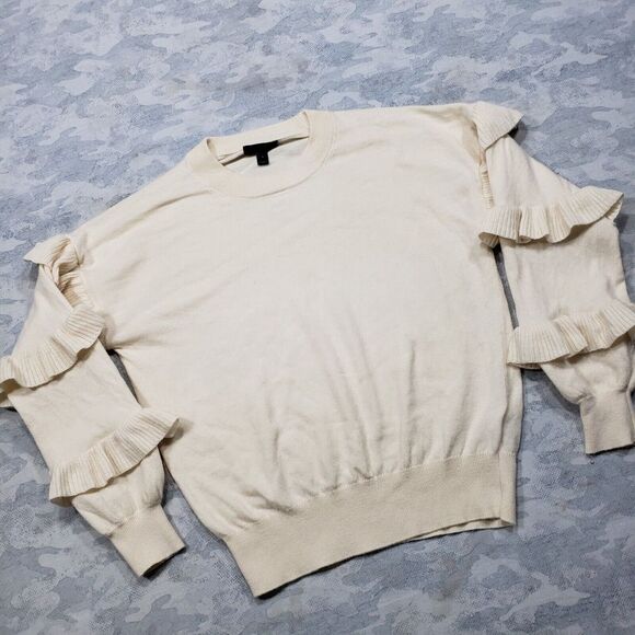 J. Crew Sweater Womens Small‎ Beige Long Ruffled Sleeveless Pull Over Wool Blend - Picture 1 of 10